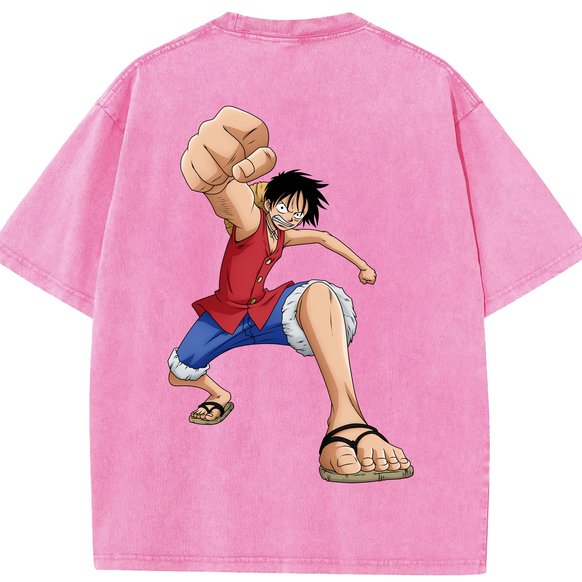 ワンピース モンキー・D・ルフィ ONE PIECE Monkey D. Luffy 綿100% ヴィンテージ風 半袖Tシャツ（背面プリント）